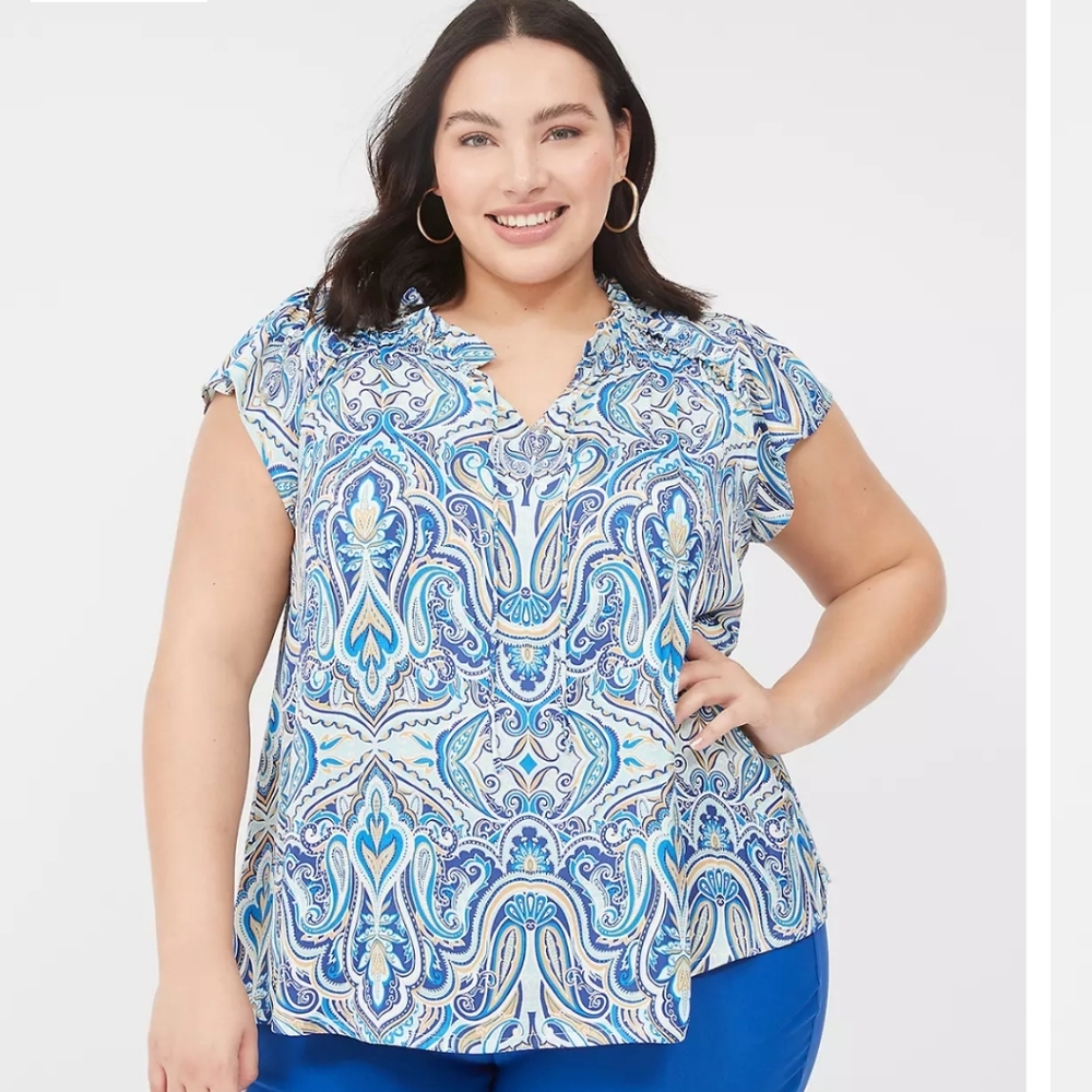 Lane Bryant Blue Paisley Women's Top 26/28 NWT